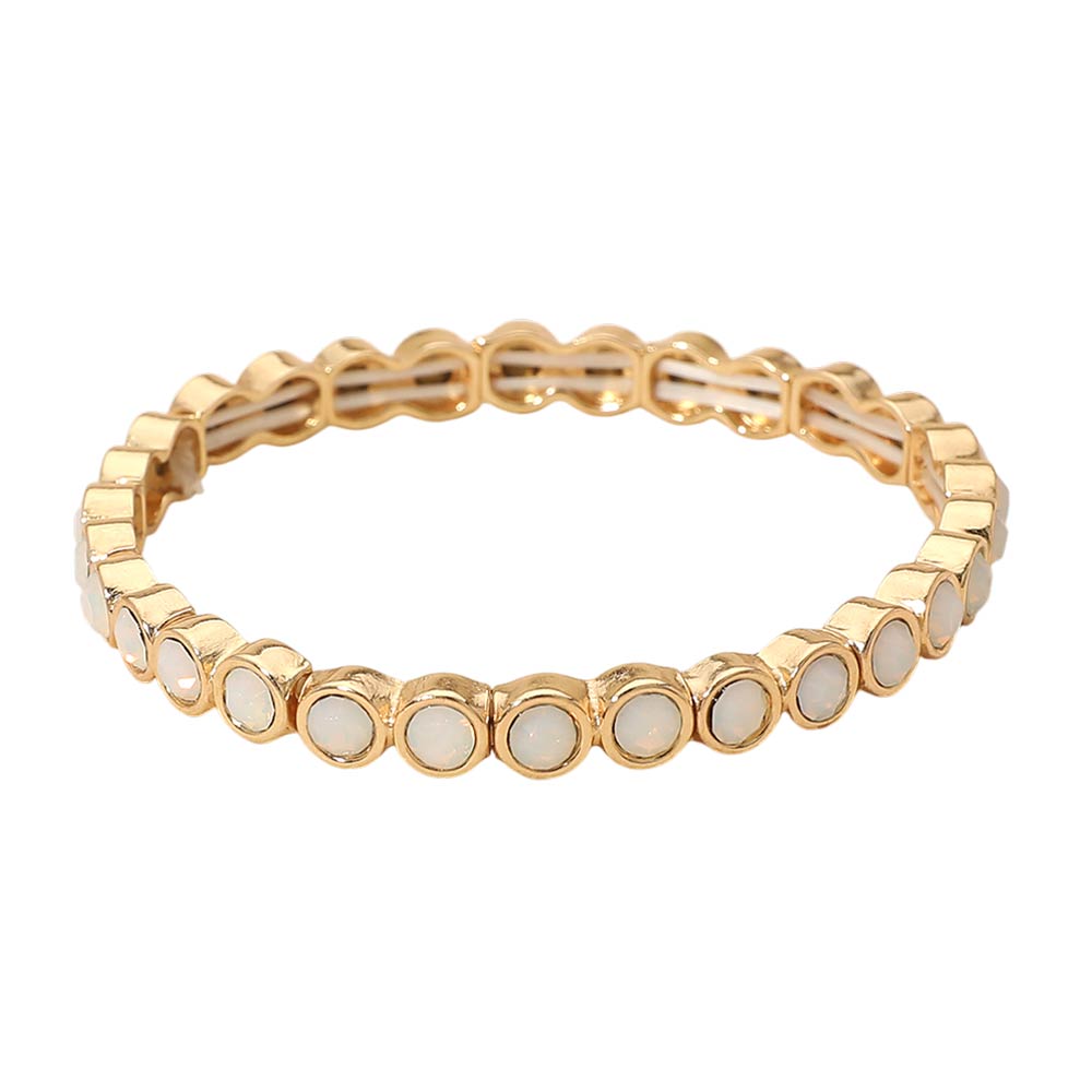 Stone Bezel Stretch Bracelet - White