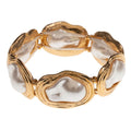 Pearl Plate Beaded Stretch Bracelet - Gold