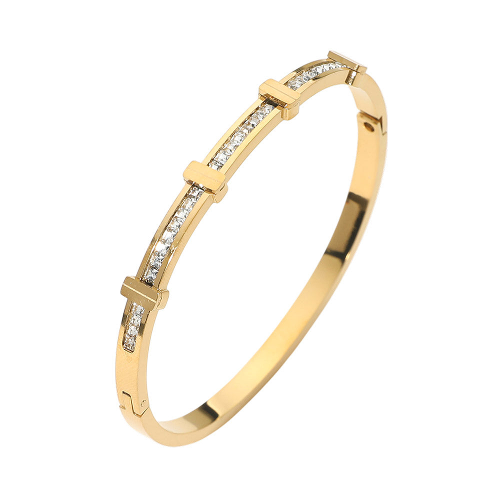 Stone Inlay Sleek Hinged Bangle Bracelet