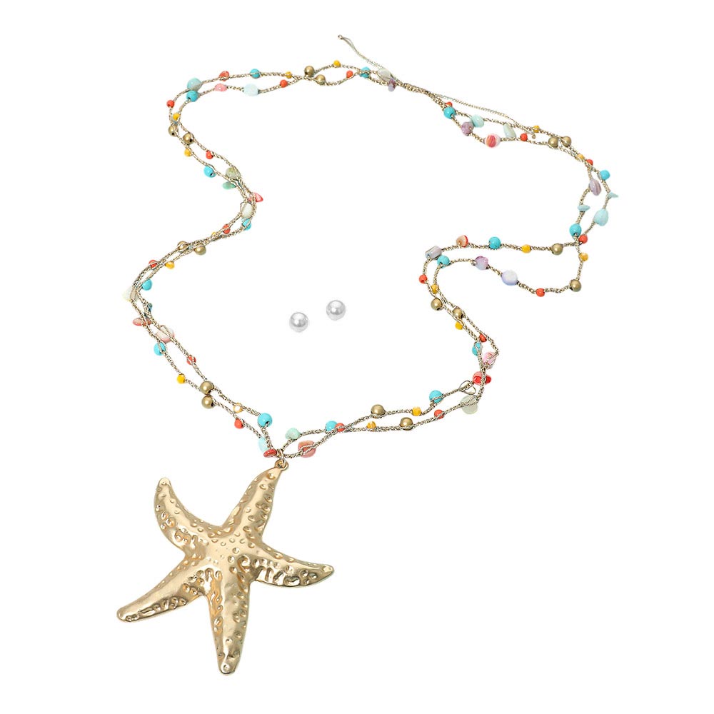Starfish Pendant Layered Long Statement Necklace