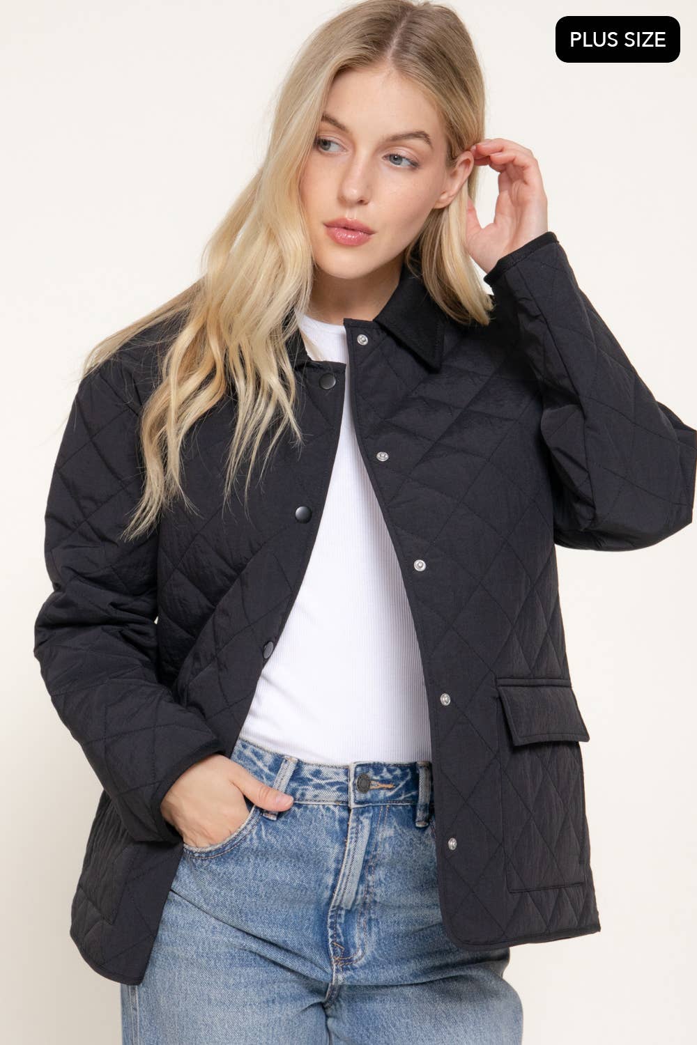 Quilted Jacket - Plus Size: Black