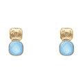 Icy Blue Hammered Metal Square Stone Earring