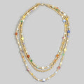 Triple Strand Semi Precious Stone Rope Chain Necklace: Multi