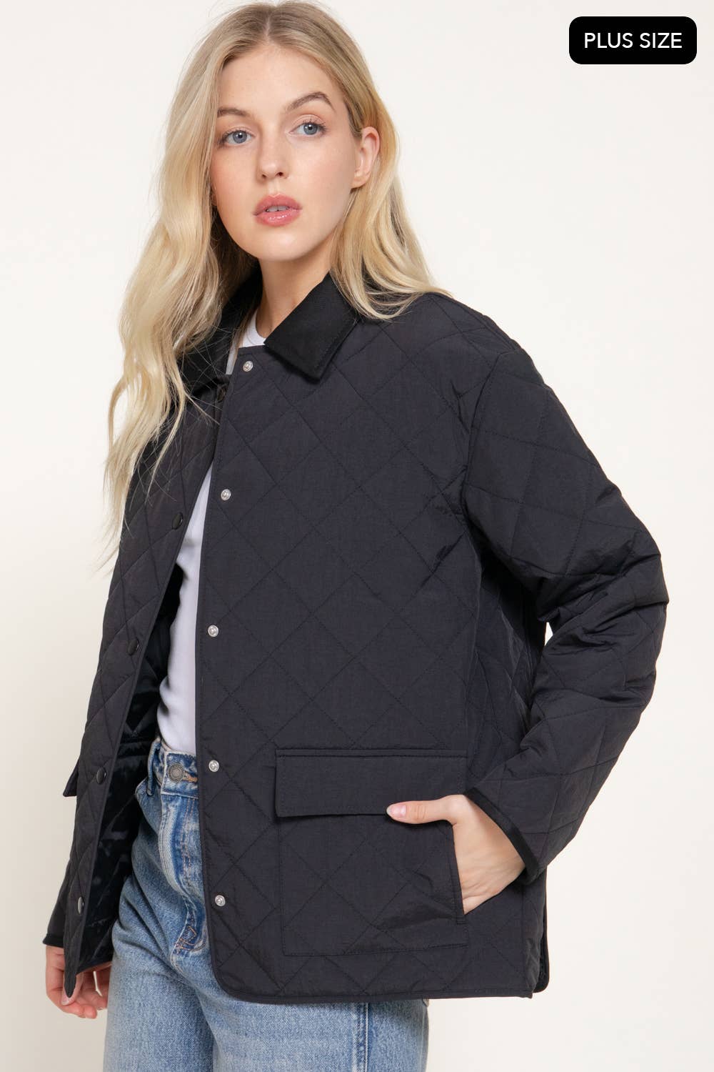 Quilted Jacket - Plus Size: Black
