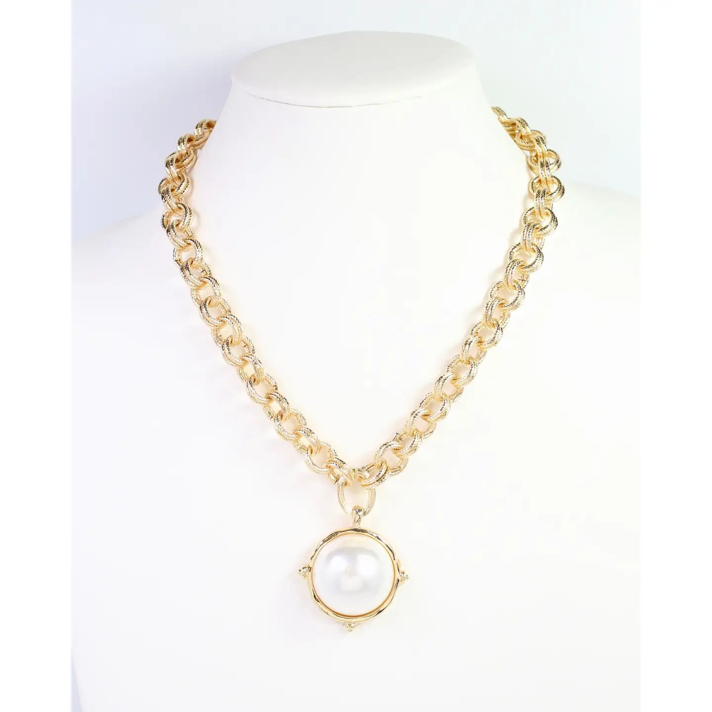 Gold Lexington Link Pearl Charm Necklace