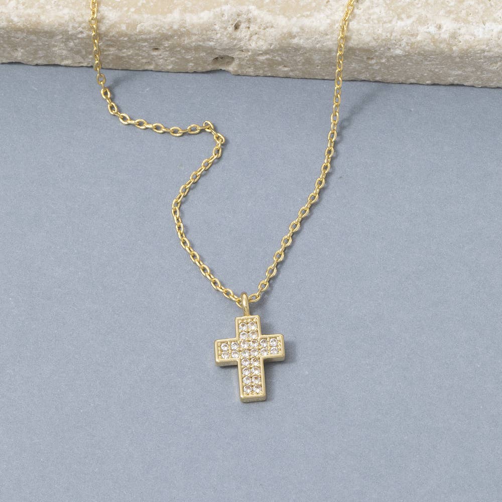 Gold Dipped Cz Pave Cross Necklace