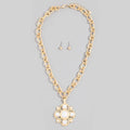 Chain Link Clover Stone Statement Necklace: PL