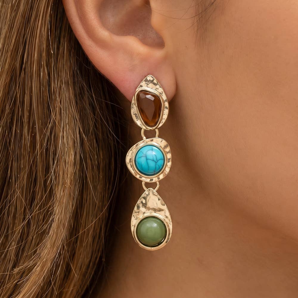 Triple Tier Earth-Tone Drop Earrings