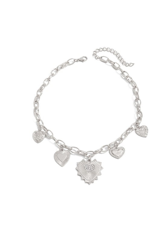 Amy Heart Charm Necklace - Silver