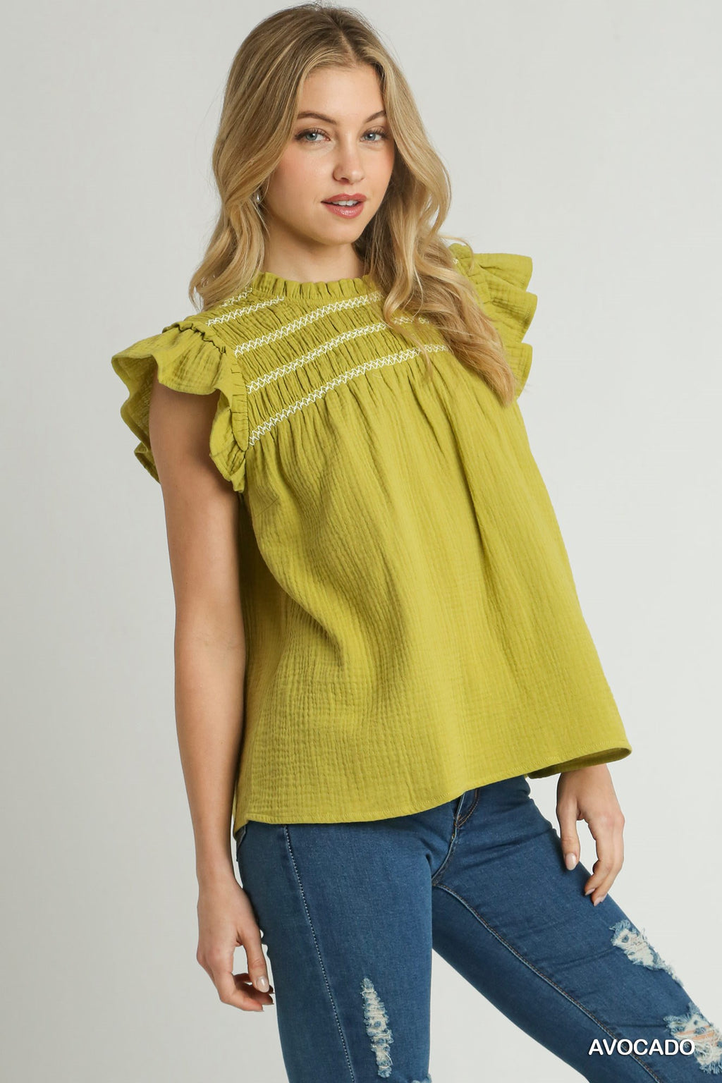 Smocked Top Avocado