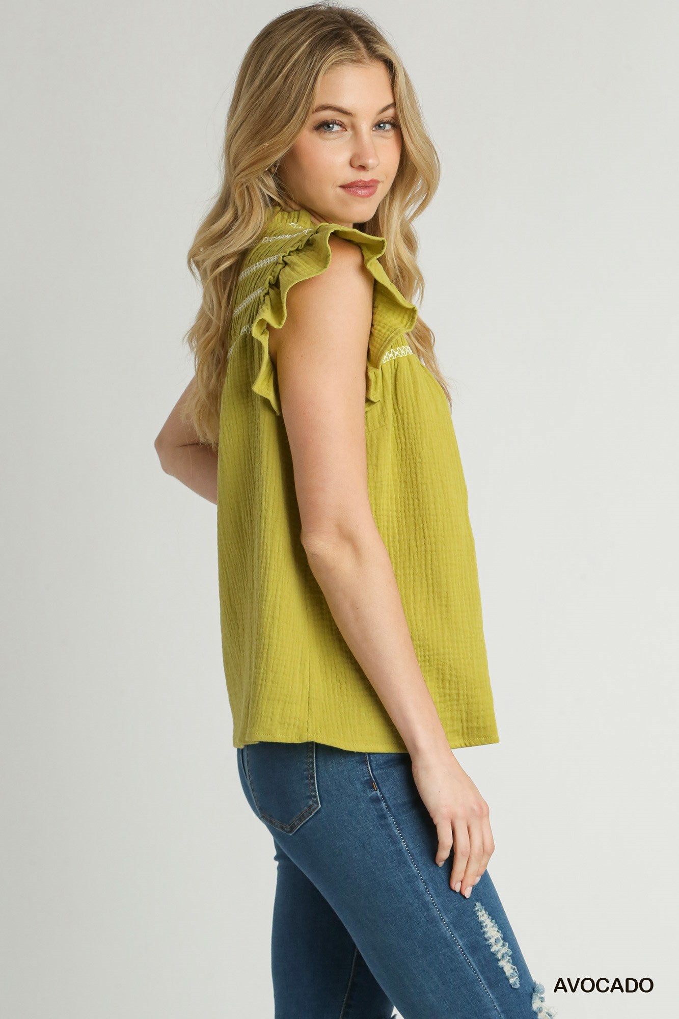 Smocked Top Avocado