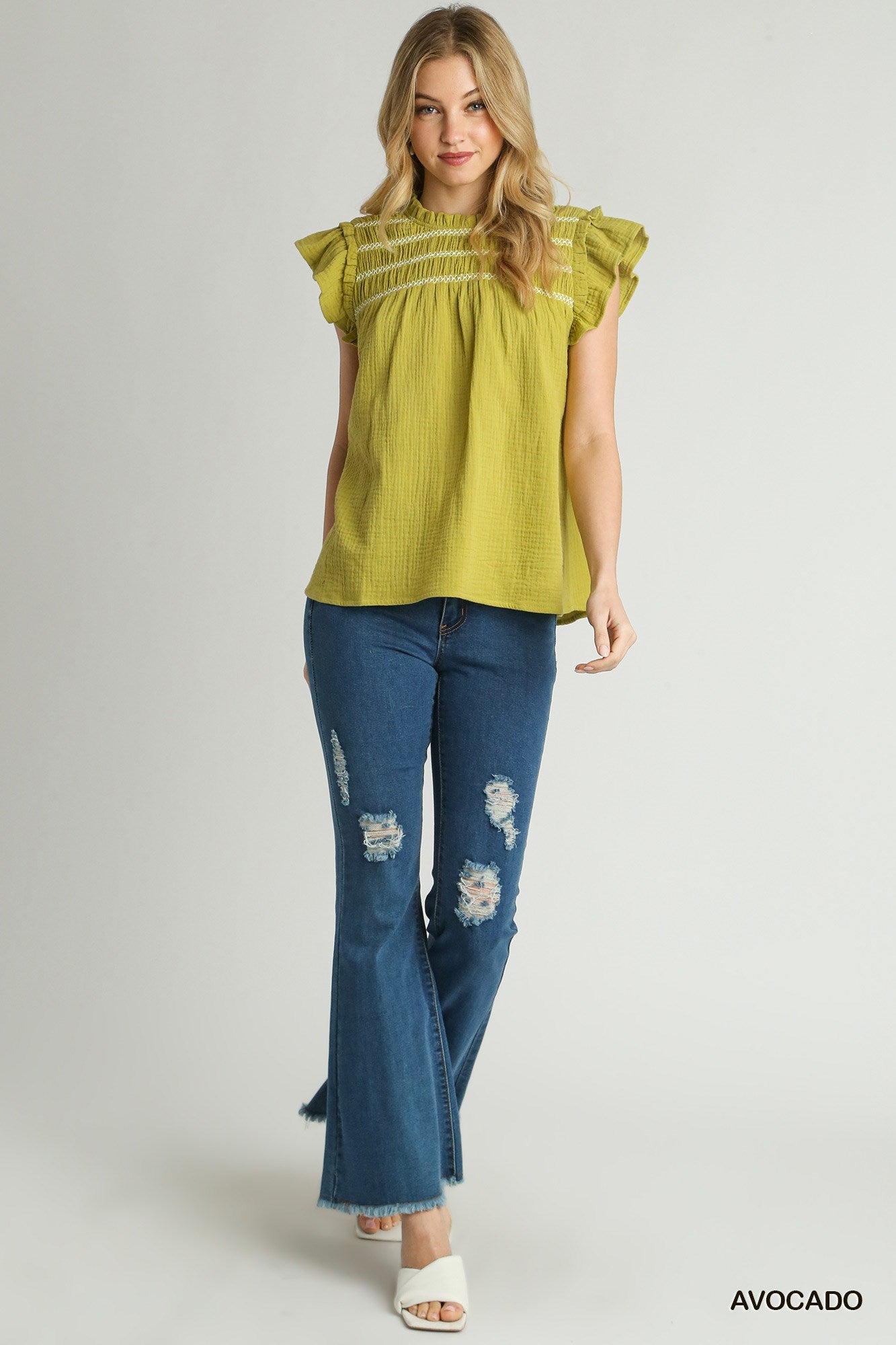 Smocked Top Avocado