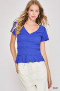 V Neck Woven Tiered Top -Blue