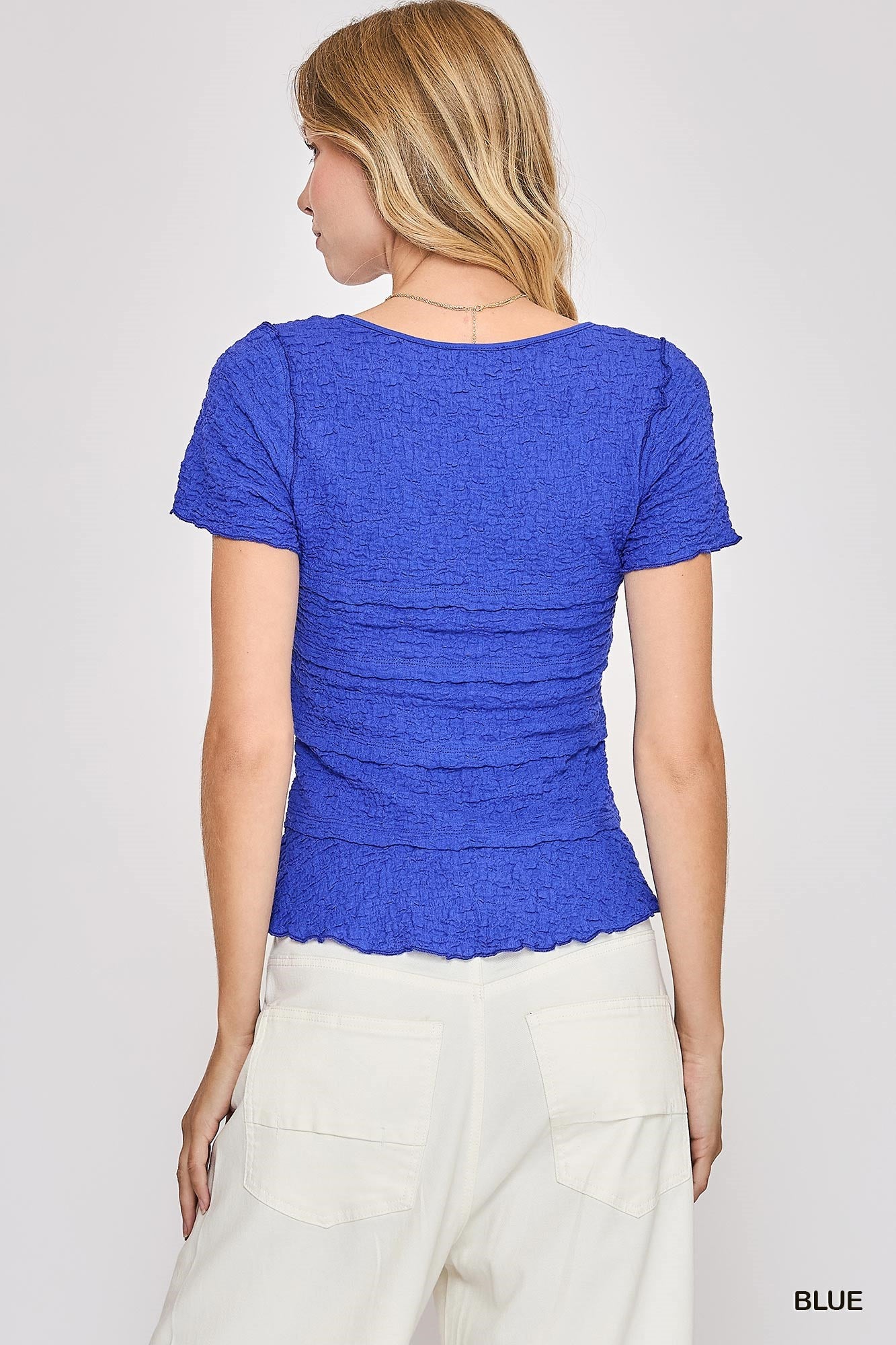 V Neck Woven Tiered Top -Blue