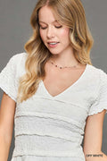 V Neck Woven Tiered White Top