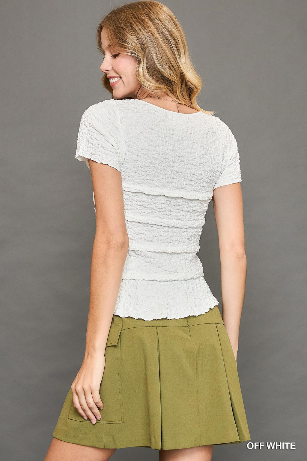 V Neck Woven Tiered White Top