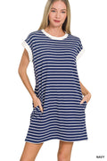 Striped T-Shirt Dress- Navy