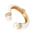 Pearl Tip Enamel Hinged Cuff Bracelet - White