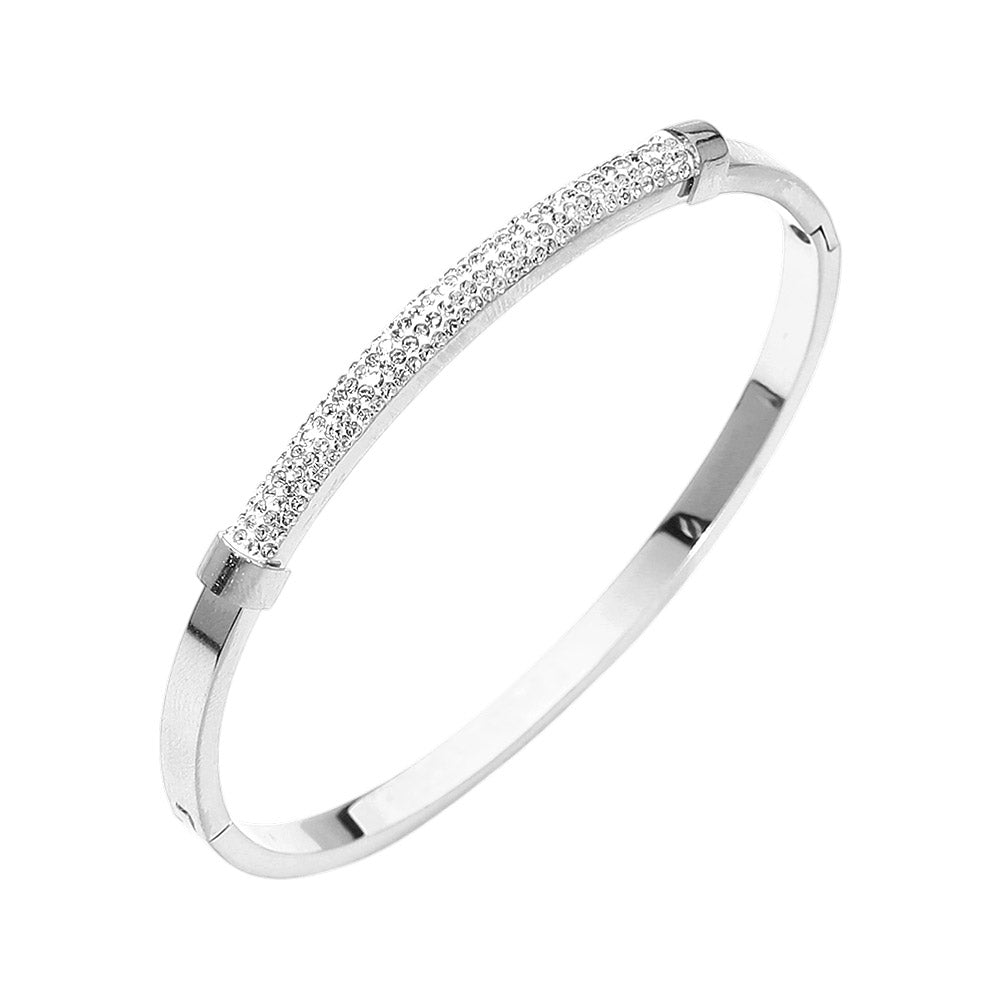 CZ Pave Bar Accent Hinged Bangle