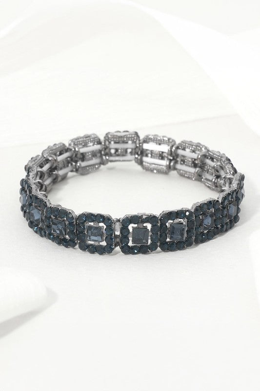 Crystal Link Stretch Evening Bracelet - Navy