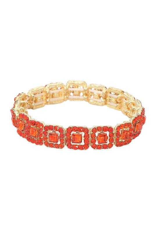 Crystal Link Stretch Evening Bracelet - Red
