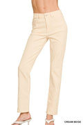 Washed High Waist Straight Color Denim - Cream Beige