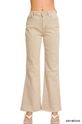 Frayed Cutoff Hem Straight Wide Jean - Ash Mocha