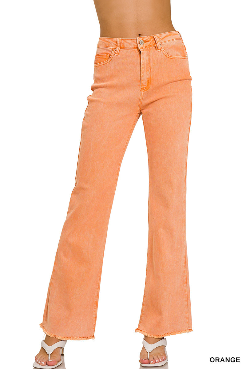 Frayed Cutoff Hem Straight Wide Jean - Orange