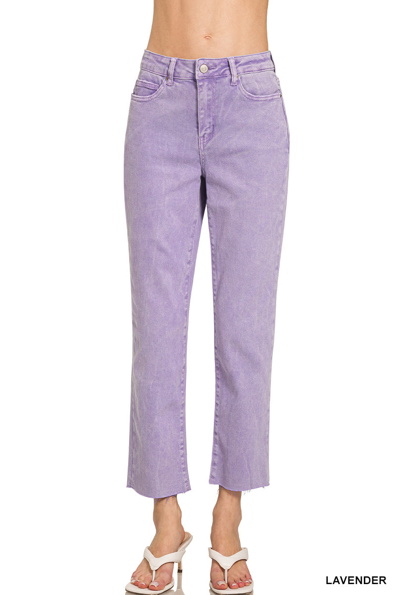 High Waist Cropped Straight Pants - Lavender