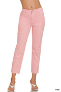 High Waist Cropped Straight Pants - Pink
