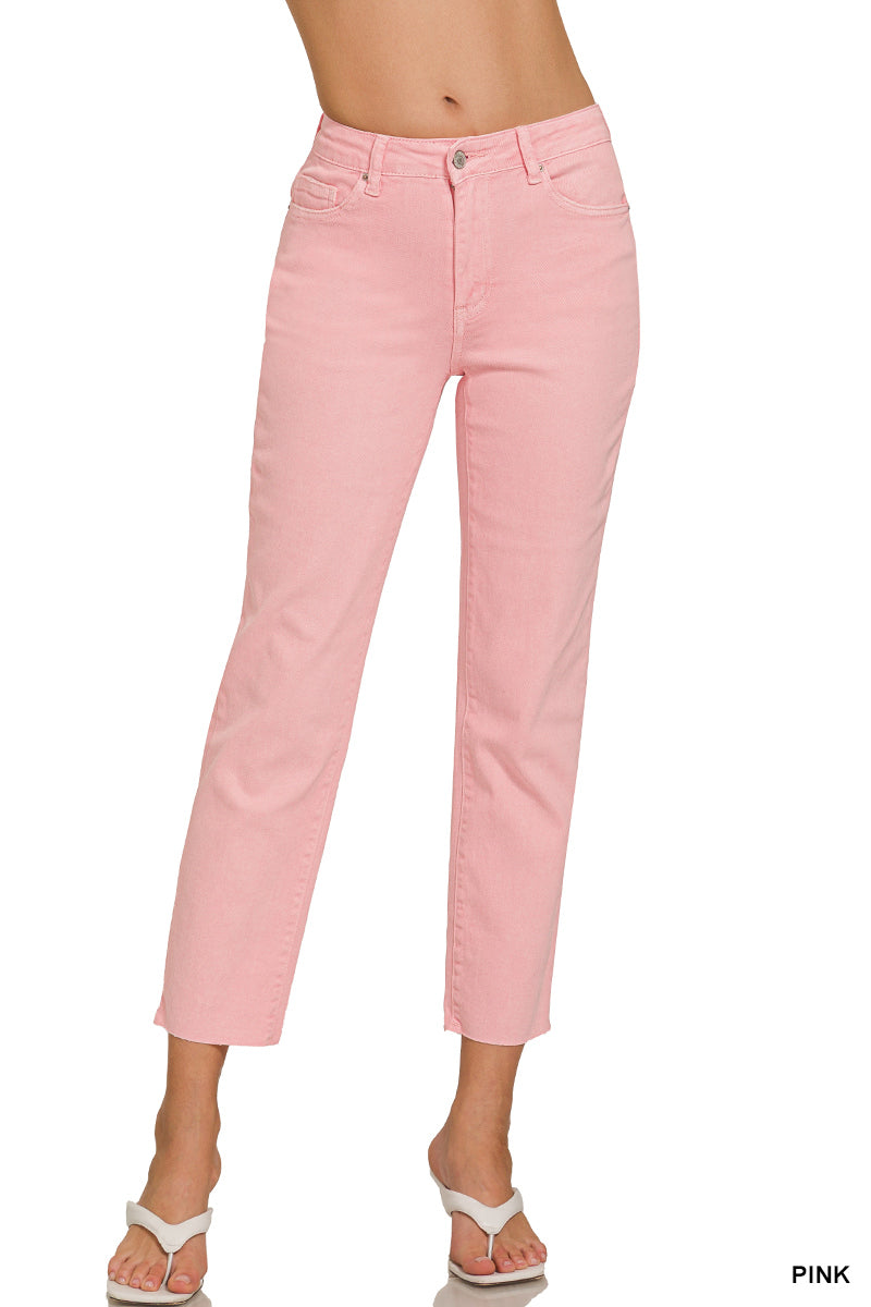 High Waist Cropped Straight Pants - Pink