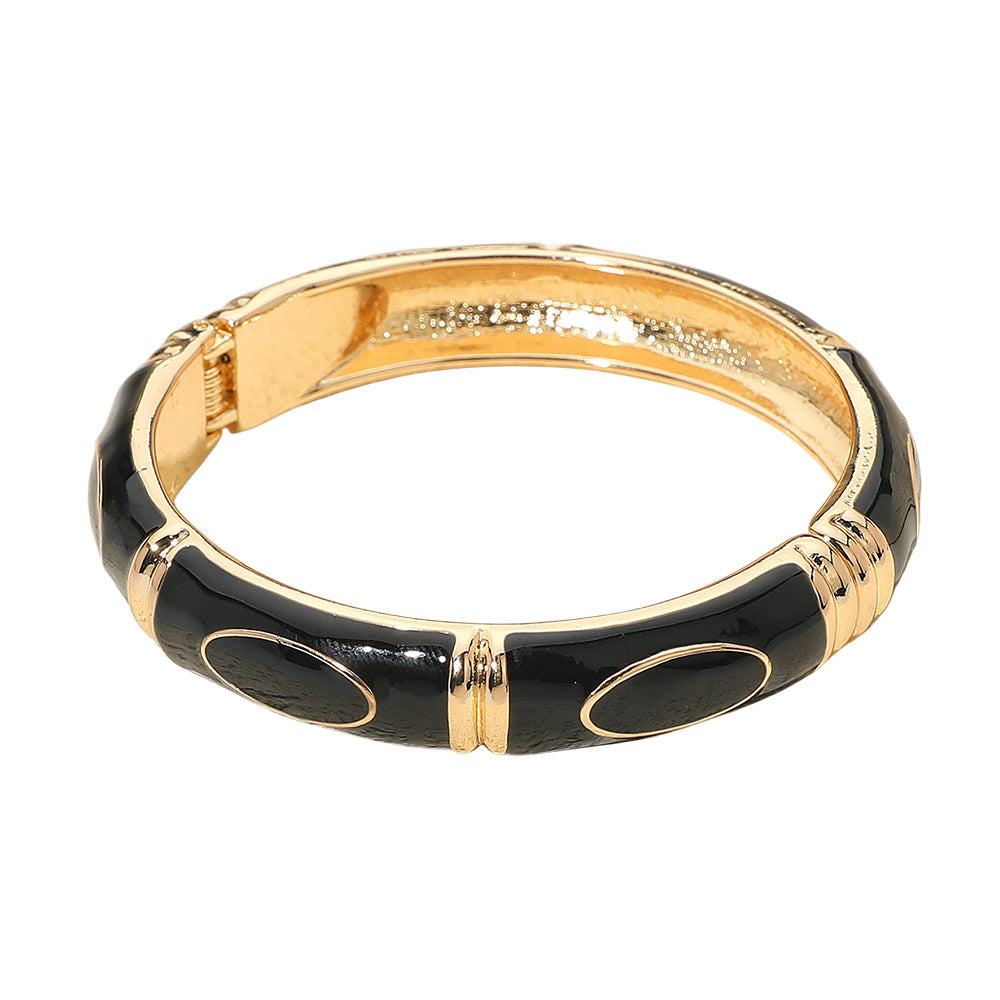 Victoria Enamel Hinged Bangle Bracelet in Black