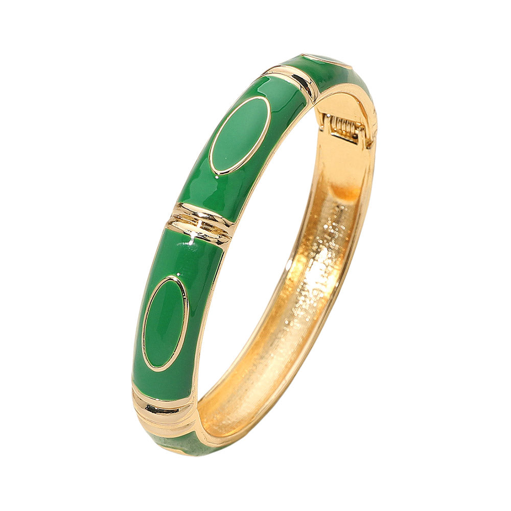 Victoria Enamel Hinged Bangle Bracelet in Green