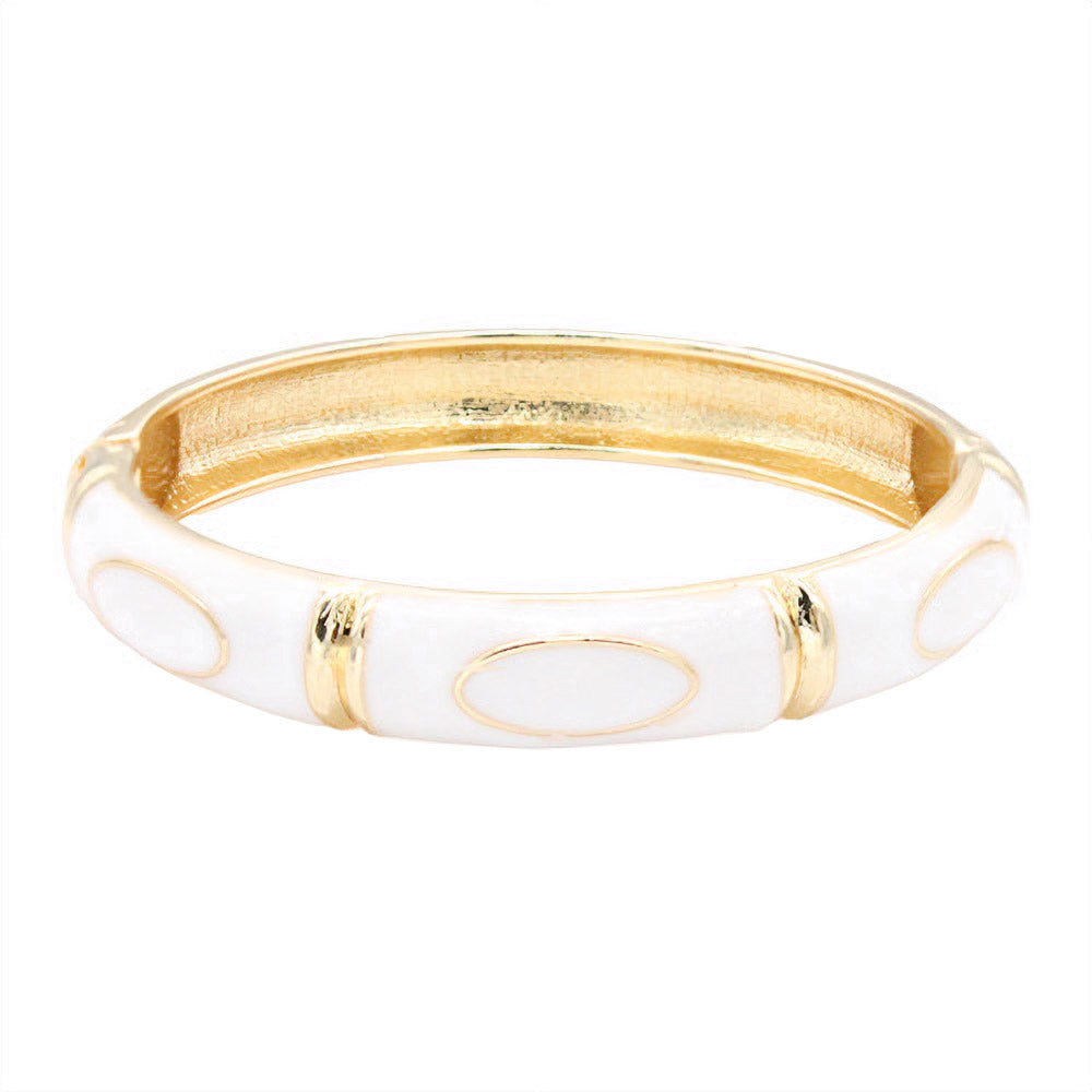 Victoria Enamel Hinged Bangle Bracelet in White