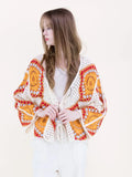 Sunburst Mosaic Open Stitch Cardigan - Orange