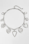 Retro Heart Charm Necklace - Silver