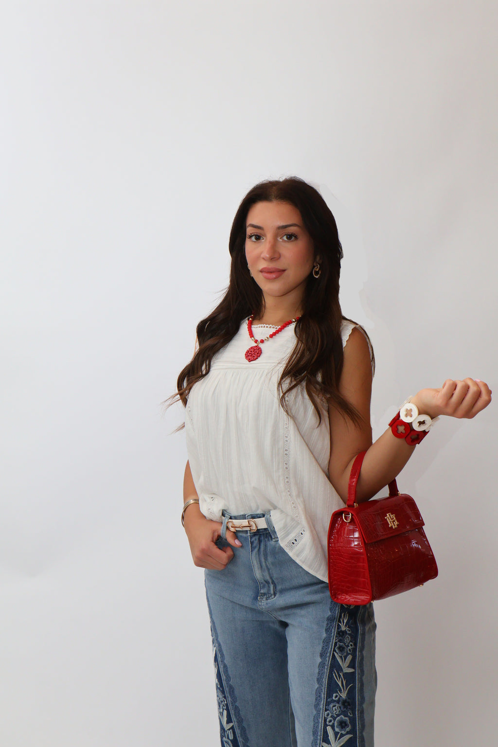 Sleeveless Babydoll Eyelet Top - White
