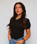 Puff Sleeve Fitted Black Top