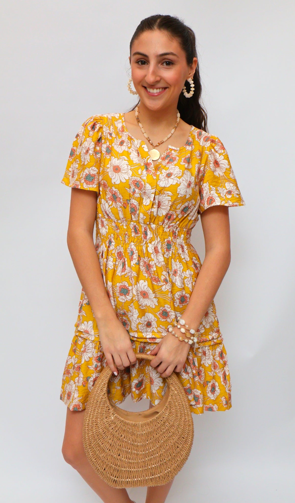 Floral Smocked Waist Mini Dress