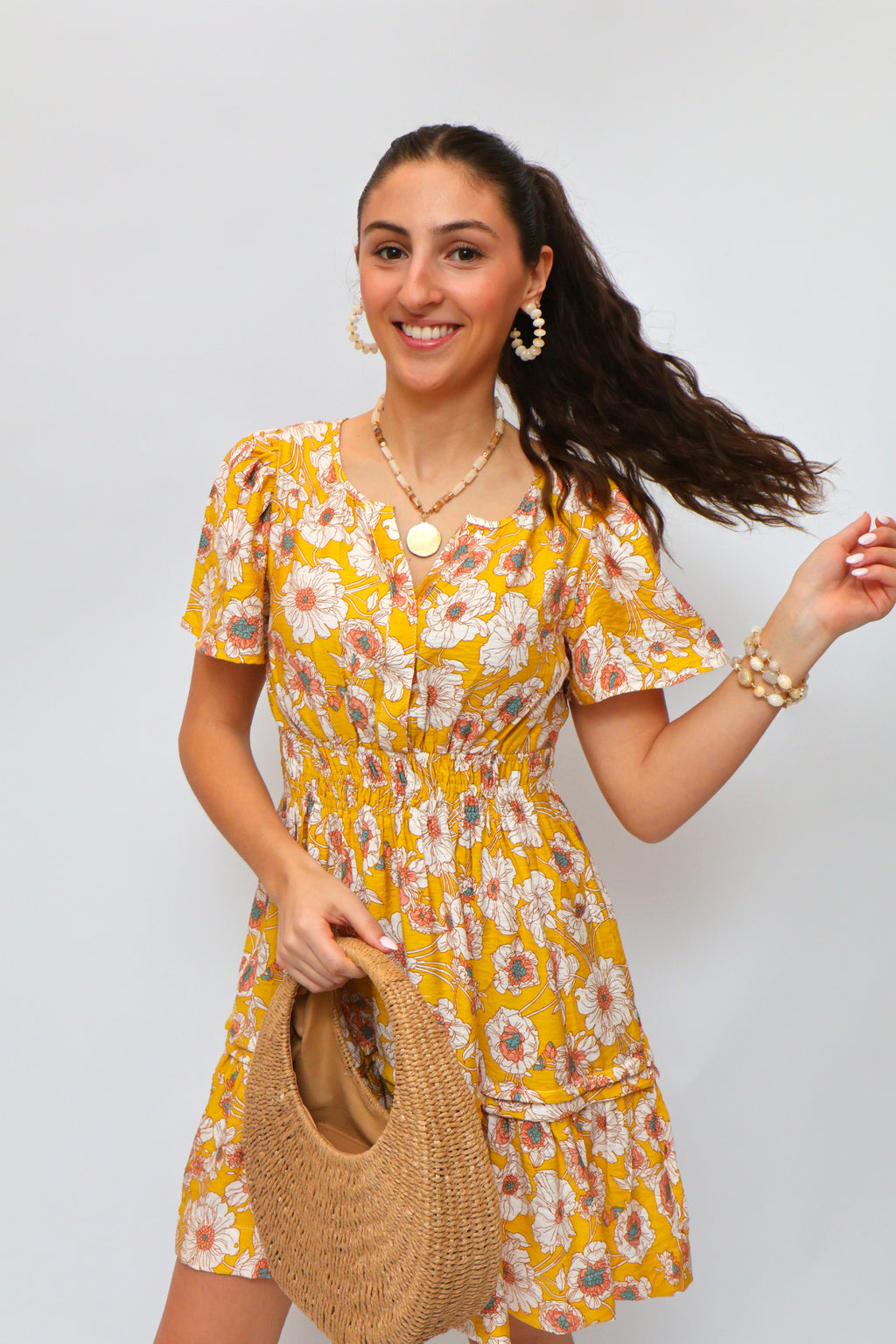 Floral Smocked Waist Mini Dress