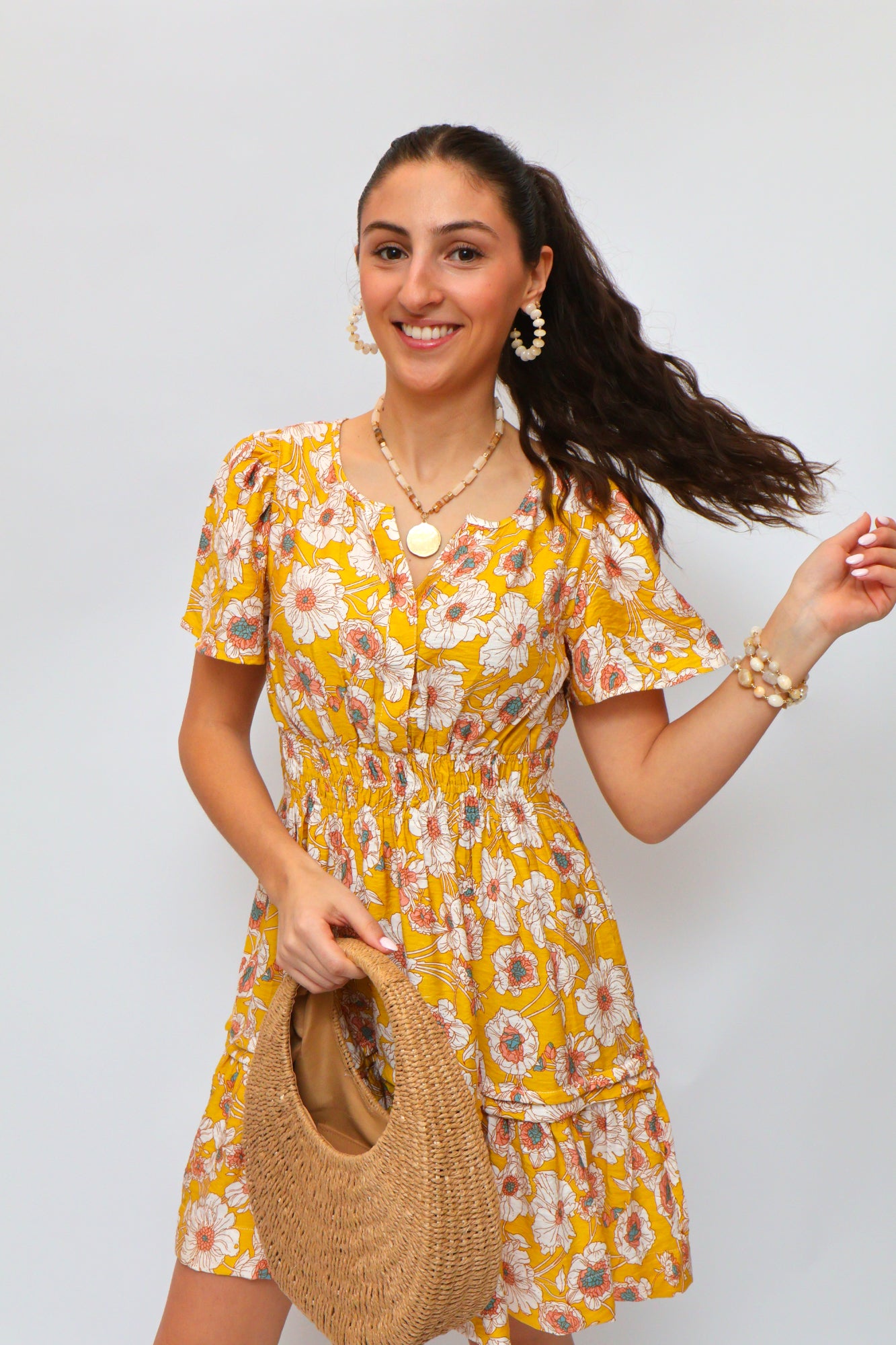 Floral Smocked Waist Mini Dress