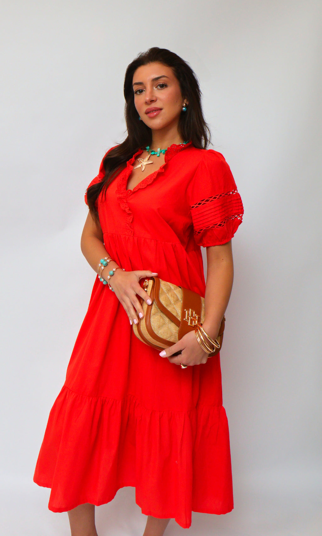 Lace-Trim Midi Dress