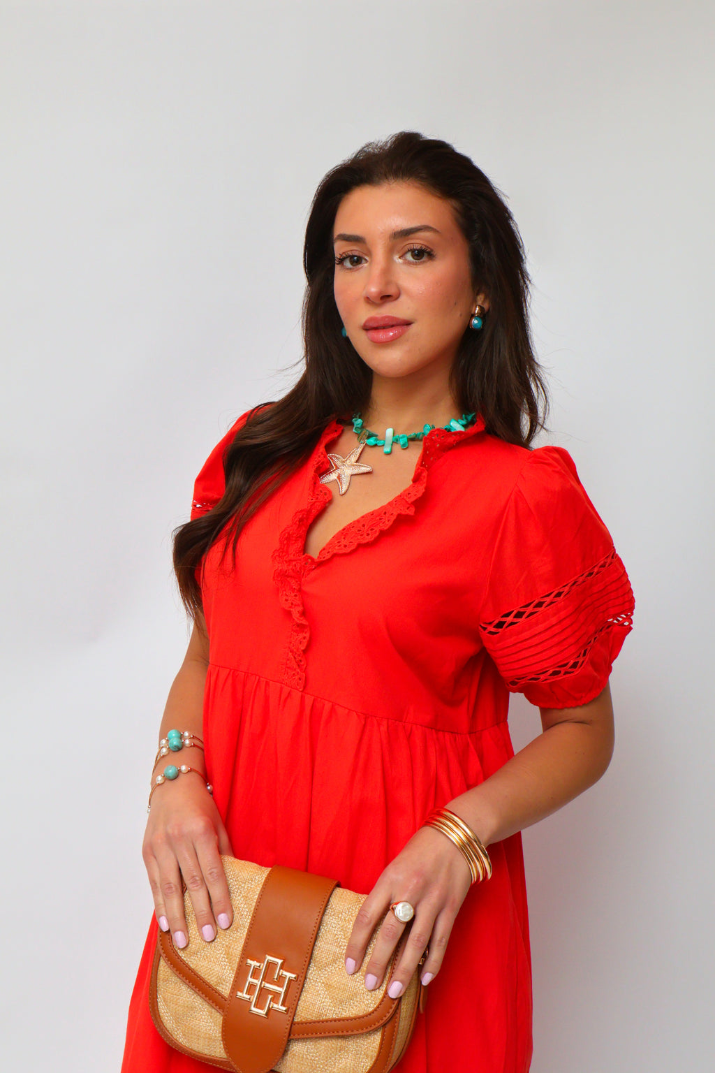 Lace-Trim Midi Dress