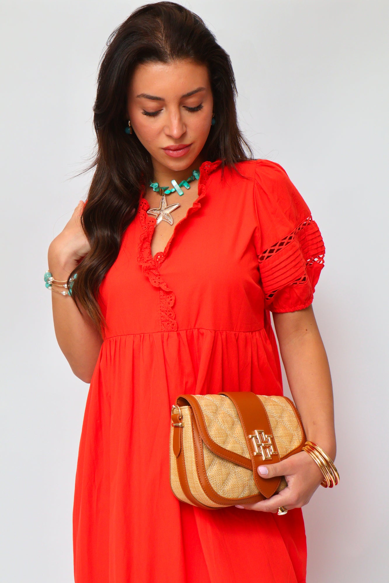 Lace-Trim Midi Dress