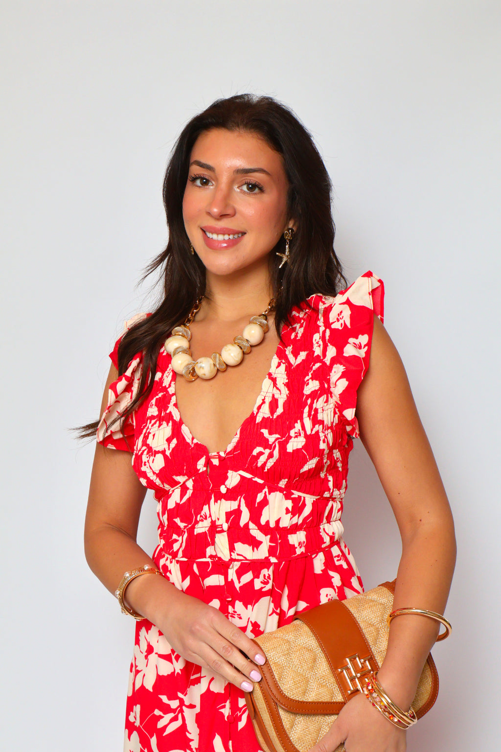 Two Tone Floral Print Midi Dress
