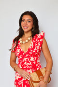 Two Tone Floral Print Midi Dress