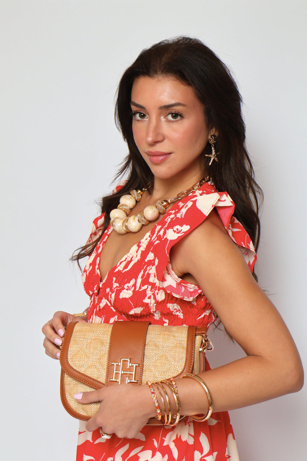 Two Tone Floral Print Midi Dress