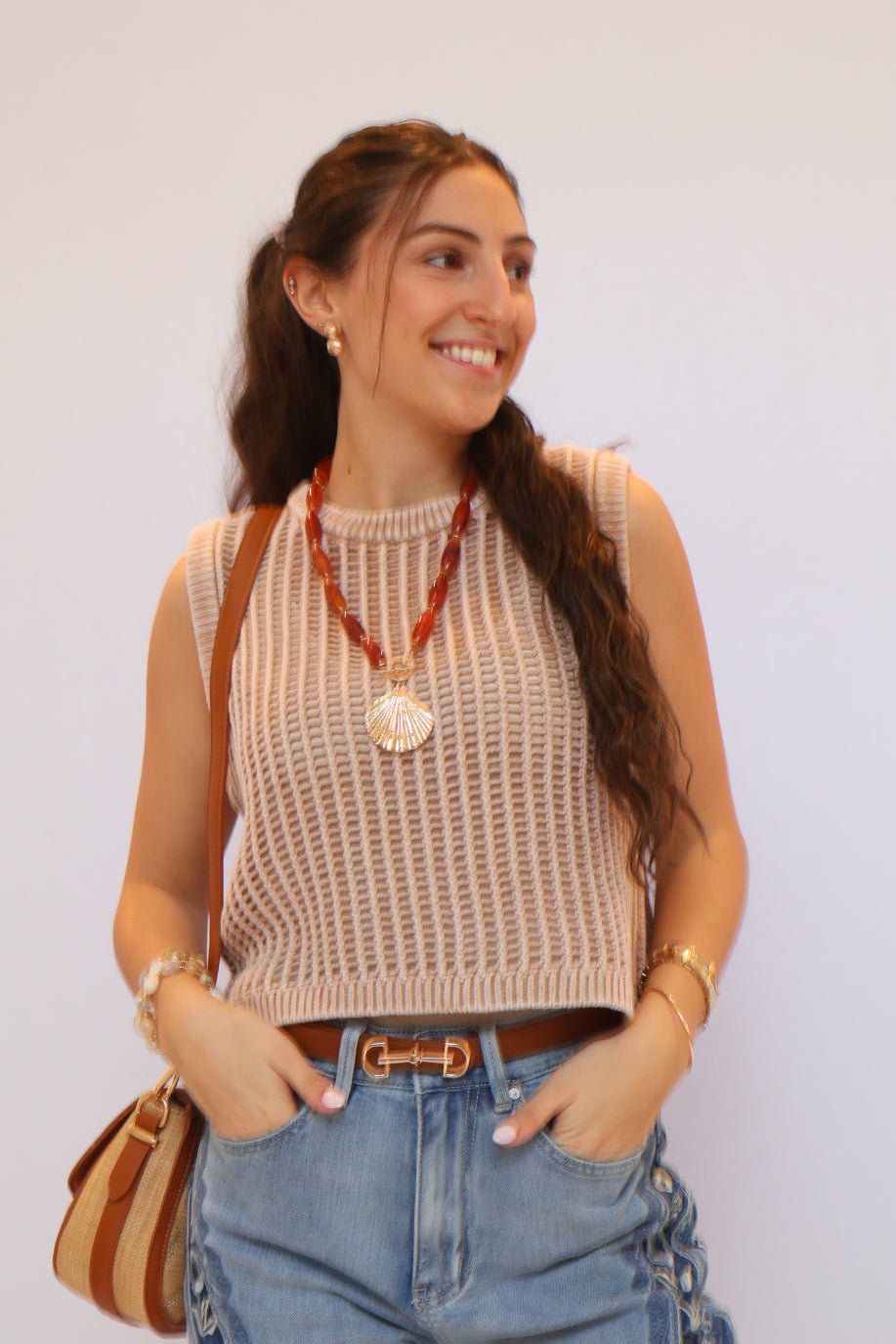 Fishnet Sweater Vest - Mocha