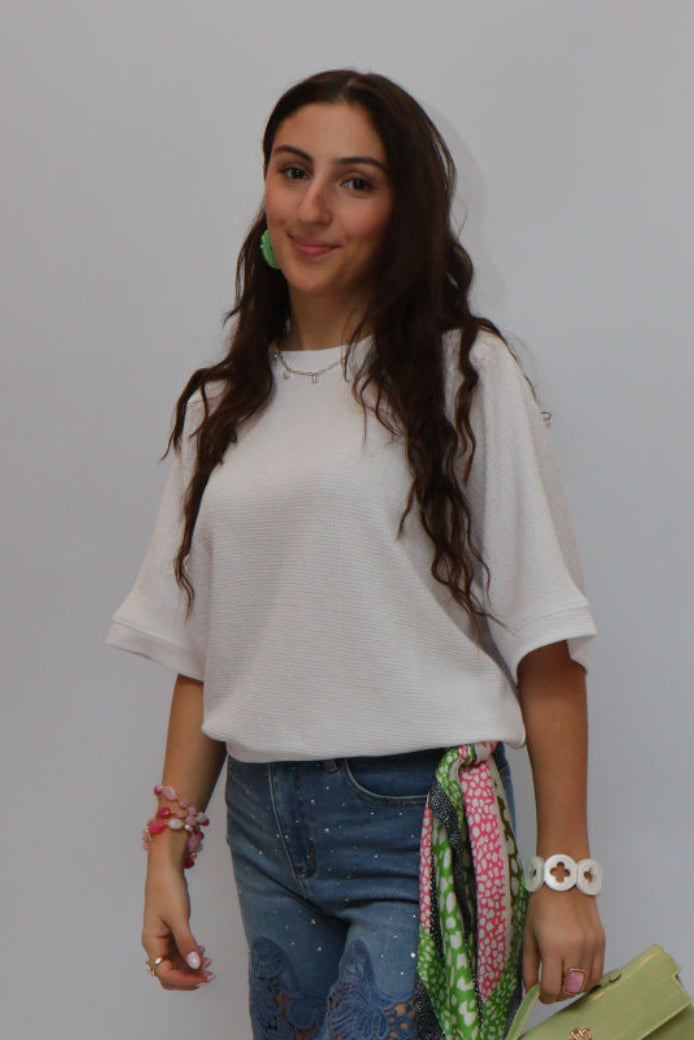 Double Knit Banded Bottom Short Sleeve Top