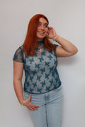 Lace See-Through Layering Short Sleeve Top - Teal